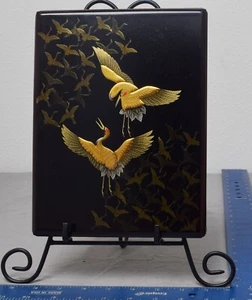Caja grúas de colección estilo lacado japonés letras/bandeja para servir negro dorado - Imagen 1 de 6