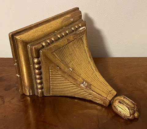 Antique 18th / 19th c. French Carved & Gilt Wood Wall Bracket Shelf for Vase Cover