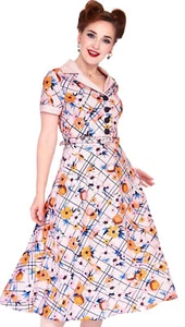 Vestido de comedor Voodoo Vixen «ATOMIC CHECK» flores florales SWING DRESS Rockabilly - Imagen 1 de 6