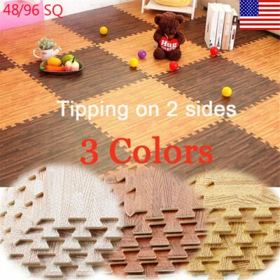 144 Sq Ft Wood Grain  EVA Foam Gym Exercise Floor Mats Garage Home Kids Playing - Image 1 of 4