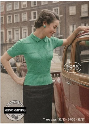 1950s Collared Sweater Knitting Pattern in Three sizes - Image 1 of 2