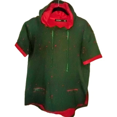 Hudson Mens Outerwear Distressed Hoodie Sweatshirt Green/Red Short Sleeve XL - Image 1 of 3