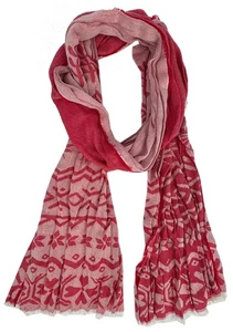 leichter Baumwollschal Knitterlook Jacquard Muster rot unisex - Picture 1 of 3