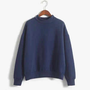 Women's Casual Long Sleeved Hoodie Solid Color High Neck for Home Wear - Picture 1 of 19