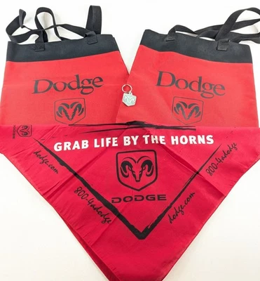 Dodge Ram Promotional Lot - Tote Bags Bandana Keychain - Red Black Auto Gear NEW - Image 1 of 4