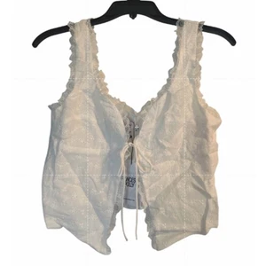 Cravatta anteriore Princess Polly bianca con occhielli crop top taglia 6 nuova con etichetta - Foto 1 di 7