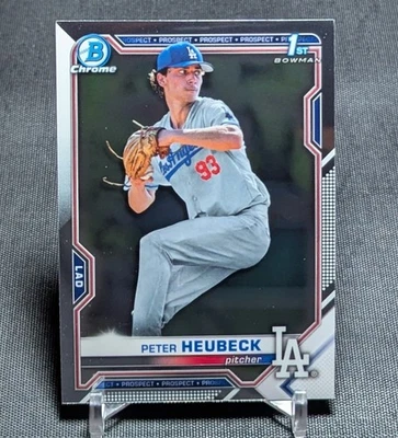Peter Heubeck 1st Chrome Prospect Rookie 2021 Bowman Draft Card #BDC-146 Dodgers - Image 1 of 2