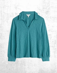 Ex Seasalt Women’s Long Sleeve Point V-Neck Jersey Shirt in Teal Green - Picture 1 of 6
