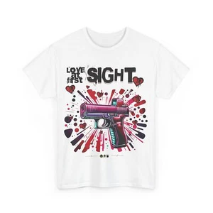 Red Dot Sight Fans Unisex T-Shirt, Love at First Sight, Funny Purple Gun - Picture 1 of 33