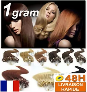 25,50,100 EXTENSIONS DE CHEVEUX POSE A FROID EASY LOOP NATURELS REMY 53CM 1G - Picture 1 of 12