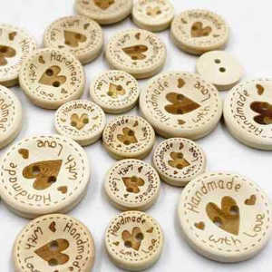 Buttons Handmade With Love Heart Wooden Great For Knitting And Crafts 15/20/25mm - Picture 1 of 20