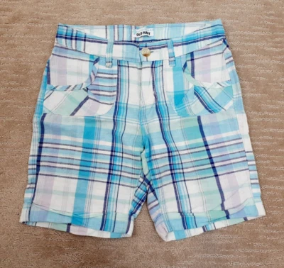 Old Navy Girls Sz 14 Blue Purple Plaid Linen Blend Bermuda Shorts Pockets - Image 1 of 4