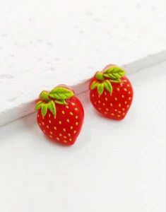 Red Strawberry Stud Earrings, Fruit Stud Earrings, Cute Summer Earrings - Picture 1 of 4