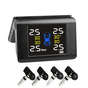Wireless Solar LCD Display TPMS Car Tire Pressure Monitoring System W/4 Sensors - Picture 1 of 17