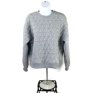 Thread & Supply Grey Crew Neck Long Sleeve Cropped Quilted Sweatshirt Womens M - Picture 1 of 15