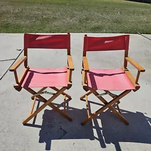 Vintage Wooden Frame Folding Directors Chairs Commander Red - Picture 1 of 16