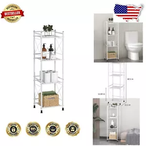 Freestanding 4-Tier Bathroom and Kitchen Storage Rack in Elegant White Finish - Picture 1 of 8