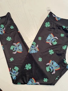NWT Junior's Disney Leggings Sz L Lilo & Stitch St. Patrick's Day Green Black  - Picture 1 of 4