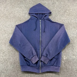 VINTAGE Sun Faded Hoodie Mens M Blue Navy Blank Full Zip Grunge Thrashed 70s 80s - Picture 1 of 18