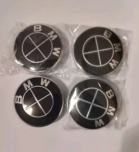 BMW Center Caps Set: Full Black 68mm (4 Pieces) - Picture 1 of 3
