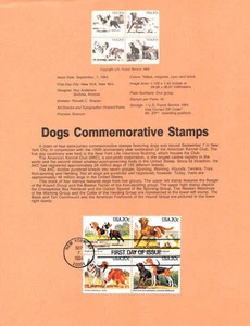 FDC  # 2098-2101  20 cent Dogs , Breeds 1984  USPS Souvenir Page Stamp - Picture 1 of 1