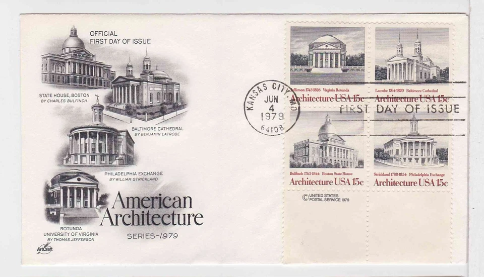 TurtlesTradingPost- American Architecture -1979 FDC #1779-82 Artcraft- USPS Tag - Image 1 of 1