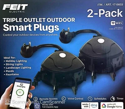 Feit Electric Triple Outlet Outdoor Smart Plugs Alexa & Google Compitable 2-Pack