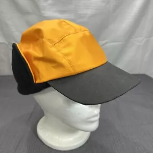 Vtg LL Bean Gore-tex Trapper Hat Fleece Lined Made In USA Hunting Black & Orange - Picture 1 of 12