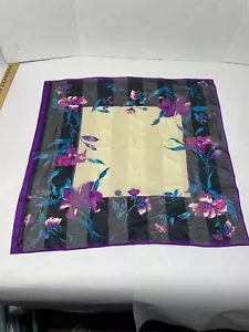 Jones New York Purple Black Ivory Floral Flower Square Scarf 20x20 - Picture 1 of 6