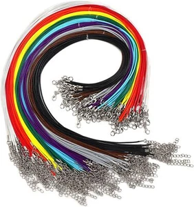 10X Black Braided Necklace 1.5 /2mm Cord Faux Leather Lobster Clasp 19 inch Long - Picture 1 of 26