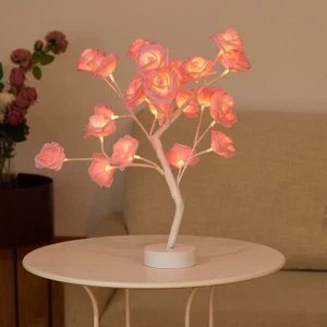 USB Battery Operated LED Table Lamp Rose Flower Bonsai Tree Night Lights Garland - Picture 1 of 16