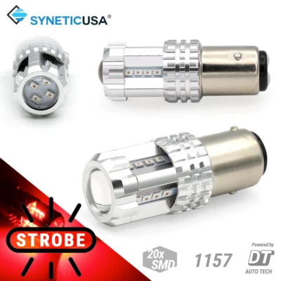 New Syneticusa 1157 Red LED Brake Strobe Flashing Tail Stop Parking Bulbs Light - Image 1 of 4