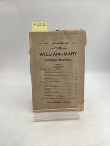 1898 The William And Mary College Monthly November Vol. VIII No. I Virginiana - Picture 1 of 8