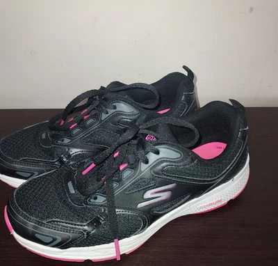 Skechers Womens Sneakers 8.5M Lace Up Comfort Shoes Go Run Consistent Black Pink - Image 1 of 4