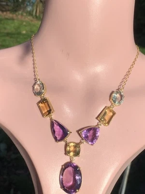 9ct Gold On Silver Exceptional Large Amethyst Citrine Pendant Necklace 36.9 G - Image 1 of 4