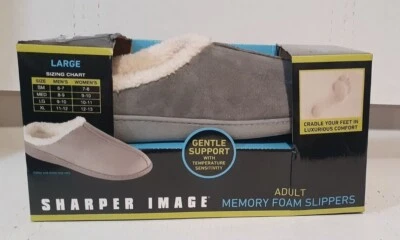 NIB Sharper Image Adult Memory Foam Slippers  - Gray - Large  (#644) - Image 1 of 3