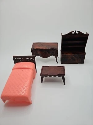 Vintage Renewal Plastic Dollhouse Furniture Hutch Bed Cocktail Table Sofa Table  - Image 1 of 4