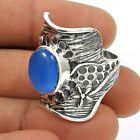 Natural Chalcedony Gemstone Cocktail Tribal Ring Size 8 925 Sterling Silver D3
