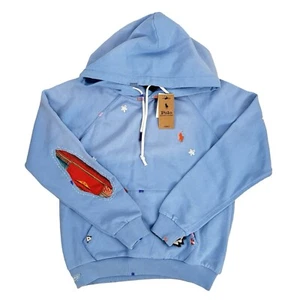 Pull à capuche aztèque brodé Polo Ralph Lauren - Bleu Caroline - XS - Neuf avec étiquette - Photo 1/12