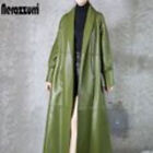 Spring Autumn Extra Long Soft Leather Trench Coat Women Shawl Collar Belt
