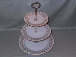 Noritake Raphael 3-Tier China Hostess Cake Plate Stand Gold Scroll Patt. No.6679 - Picture 1 of 4