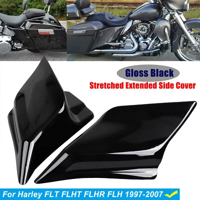 Gloss Black Stretched Extended Side Covers For Harley Road Glide King 1997-2007 - Image 1 of 4