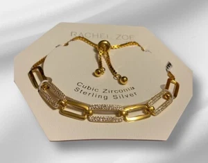 NEW RACHEL ZOE CUBIC ZIRCONIA 18K GOLD STERLING SILVER ADJUSTABLE LINK BRACELET - Picture 1 of 2