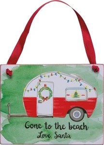 Gone to the Beach Love, Santa - Wood & Ribbon Ornament - Camper Primitives NEW - Picture 1 of 1