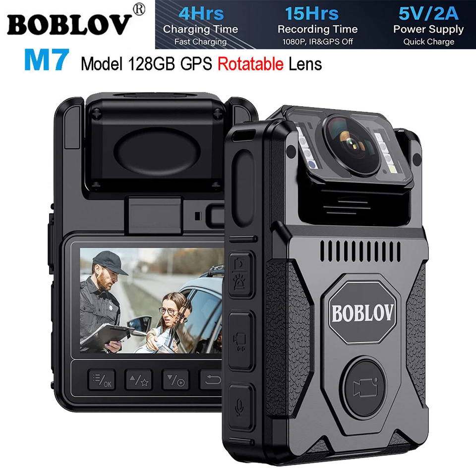 BOBLOV M7 128GB GPS Body Camera, 180° Rotatable Lens, 4000mAh 15Hours Recording - Image 1 of 4