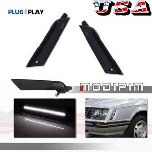 For Ford Mustang 1979-1986 Smoked Lens White LED Front Corner Side Marker Lights - Picture 1 of 11