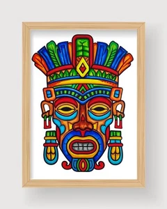 Ritual Mask Drawing Unframed Hand-Colored Ethnic Mask - Picture 1 of 3