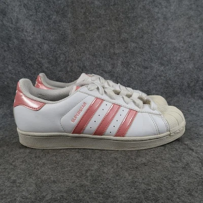 Adidas туфли большой детей 6 суперзвезда кроссовки повседневный шнурует вверх розовый белый тренажеры  - Изображение 1 из 4