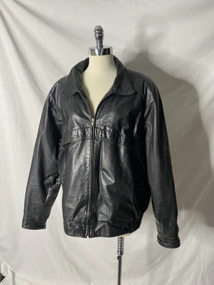 Chaqueta de bombardero de cuero Bermans de colección negra con forro de cremallera para hombre talla 50 B Foto 1 de 4