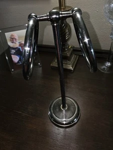 Vintage 12" Double Towel 2 Ring Rack Holder Stand Bathroom Stainless Standing - Picture 1 of 2